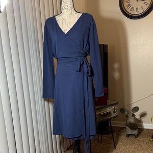 LOFT Navy Long-Sleeve Wrap Dress